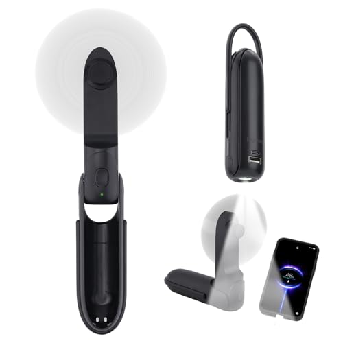 Digibond Handheld Mini Fan Rechargeable Battery Powered 3000mAh 6in1 Bullet Shape Portable Personal Fan 3 Speed with Flash...