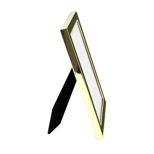 Isaac Jacobs 5x7 Olive Green Leather w/Gold Metal (Vertical & Horizontal) Picture Frame, Shagreen Border w/Black Fabric Ea...