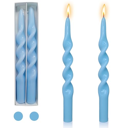 Gedengni Blue Candlesticks Spiral Taper Candle - Set of 2 Cute Candle Sticks 10 Inch Long Tapered Candles Twisted Candlest...