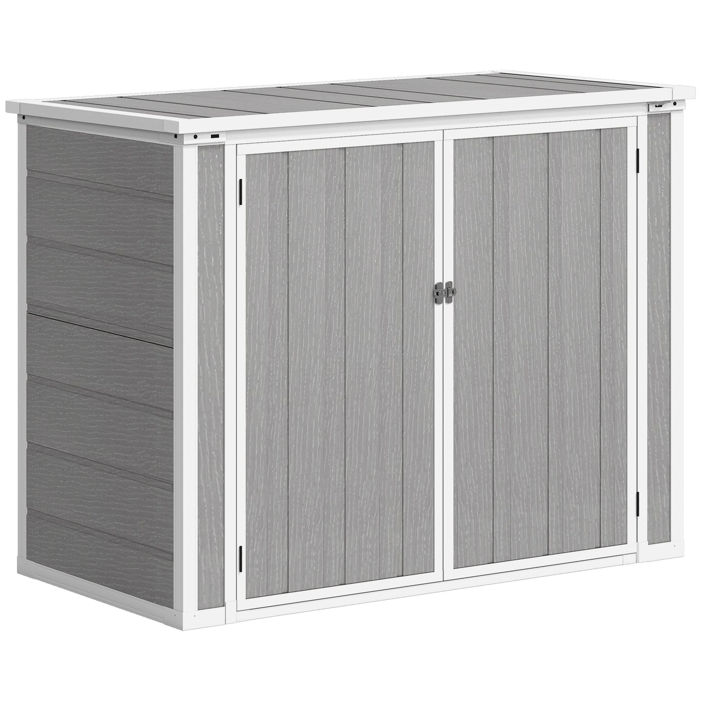 4.7 X 2.5FT Garden Shed, Double Bin Storage Shed With Lockable Doors, Outdoor Small Shed With Openable Lid For 2 Trash Cans, Garden Tools, Grey