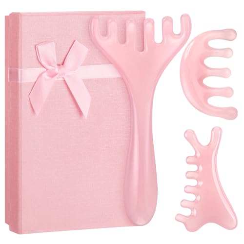 ProSuites 3Pcs Scalp Massage Tool for Head Massager Tool Pink Resin Gua Sha Comb for Relaxation Christmas,Stocking Stuffs