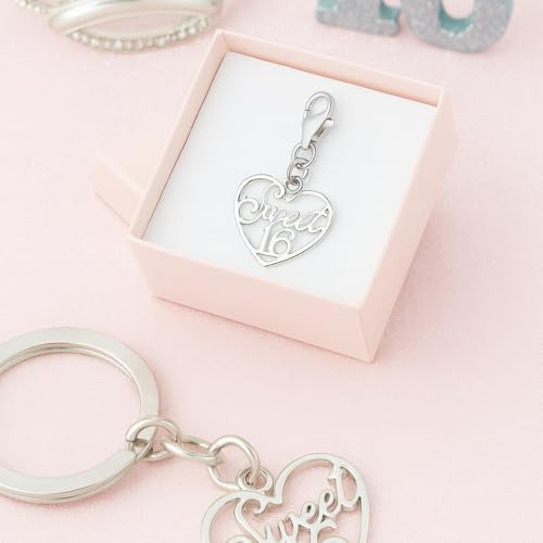 Infinity Collection Sweet 16 Clip-On Charms for Bracelets, Backpacks & Zippers – Stainless Steel Heart or Crown Design – E...