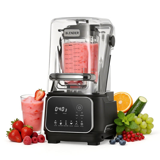 Blender, 68 Oz Professional Countertop Blenders With Shield, 2200W 26000RPM Kitchen Food Processor Combo, Self-Cleaning, Speed Adjustable, 6 Preset Menu For Smoothies, Ice Crushing, Puree, Black