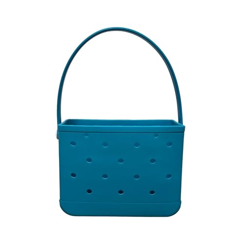 Lopqix Small Rubber Beach Tote Bag, Open Top Portable Outdoor Travel Bag for Beach Picnic Pool Outings