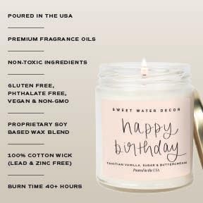 Sweet Water Decor Happy Birthday Soy Candle - Vanilla Sugar & Buttercream Sweet Scented Happy Birthday Candle Gift for Mo...