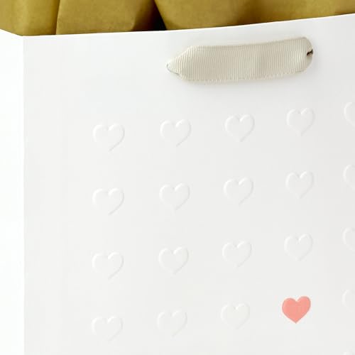 Hallmark Signature Studio 7" Medium Gift Bag with Tissue Paper (Embossed Hearts, White, Pink, Gold) for Valentine's Day, B...