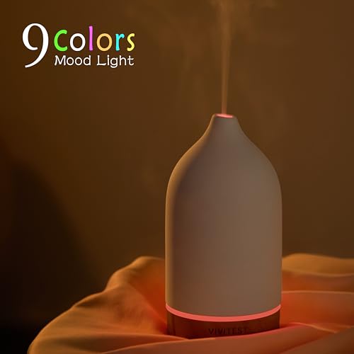 VIVITEST 200ML Ceramic Essential Oil Diffuser,Stone Essential Oil Diffuser,Ultrasonic Aromatherapy Diffusers for Home