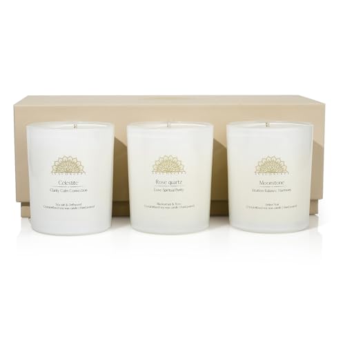 AVACONCEPT Amethyst & Smoky Quartz Crystal Candle Gift Set - 2-Pack Hand-Poured Soy Wax - Lavender Vanilla & Sea Salt Drif...