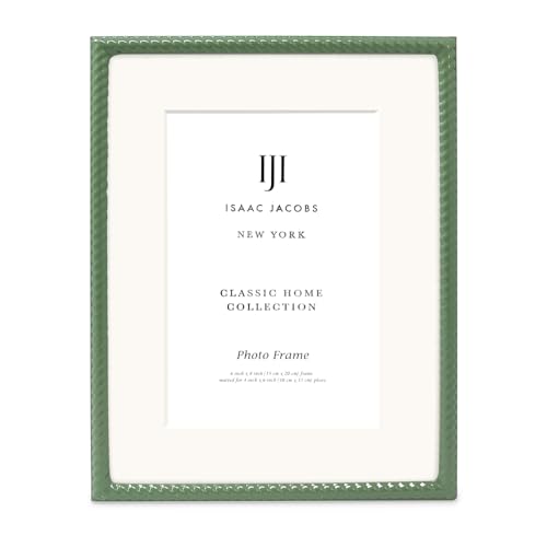 Isaac Jacobs 6x8 (Matted 4x6) Green Metal Rope Border Picture Frame, Horizontal & Vertical for Tabletop and Wall Display, ...