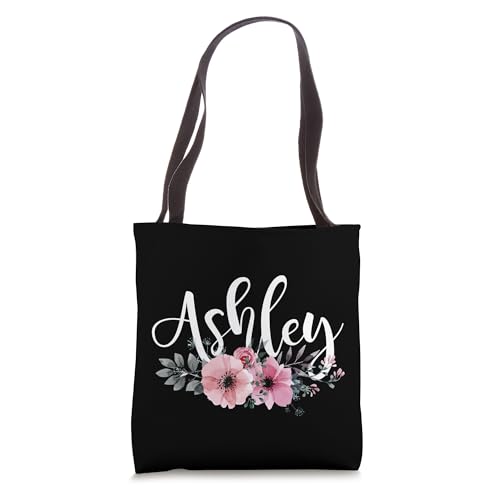 Ashley Name Personalized Floral Pink Black Women Girls Gift Tote Bag