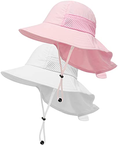 Toddler Baby Sun Hat Kids Summer Beach Essentials Adjustable Beach Hats with Bucket Wide Brim for Boys Girls Age 0-14 Years