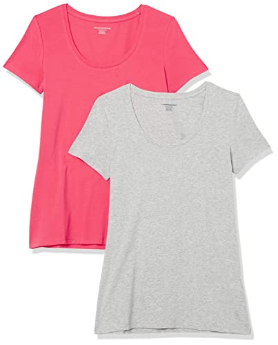 Amazon Essentials Women's Regular-Fit Short-Sleeve Scoop Neck T-Shirt, Summer Casual, Pack of 2