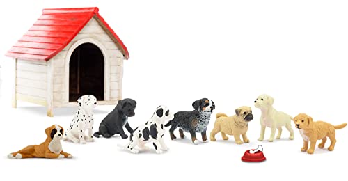 Toymany 12PCS Mini Dog Figurines Playset, Realistic Detailed Plastic Puppy Figures, Hand Painted Emulational Tiny Dogs Ani...