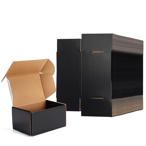 EXYGLO 40 Pack 6x4x3 Shipping Boxes, Black Corrugated Cardboard Boxes for Packaging Small Business, Moving, Shipping, Mail...