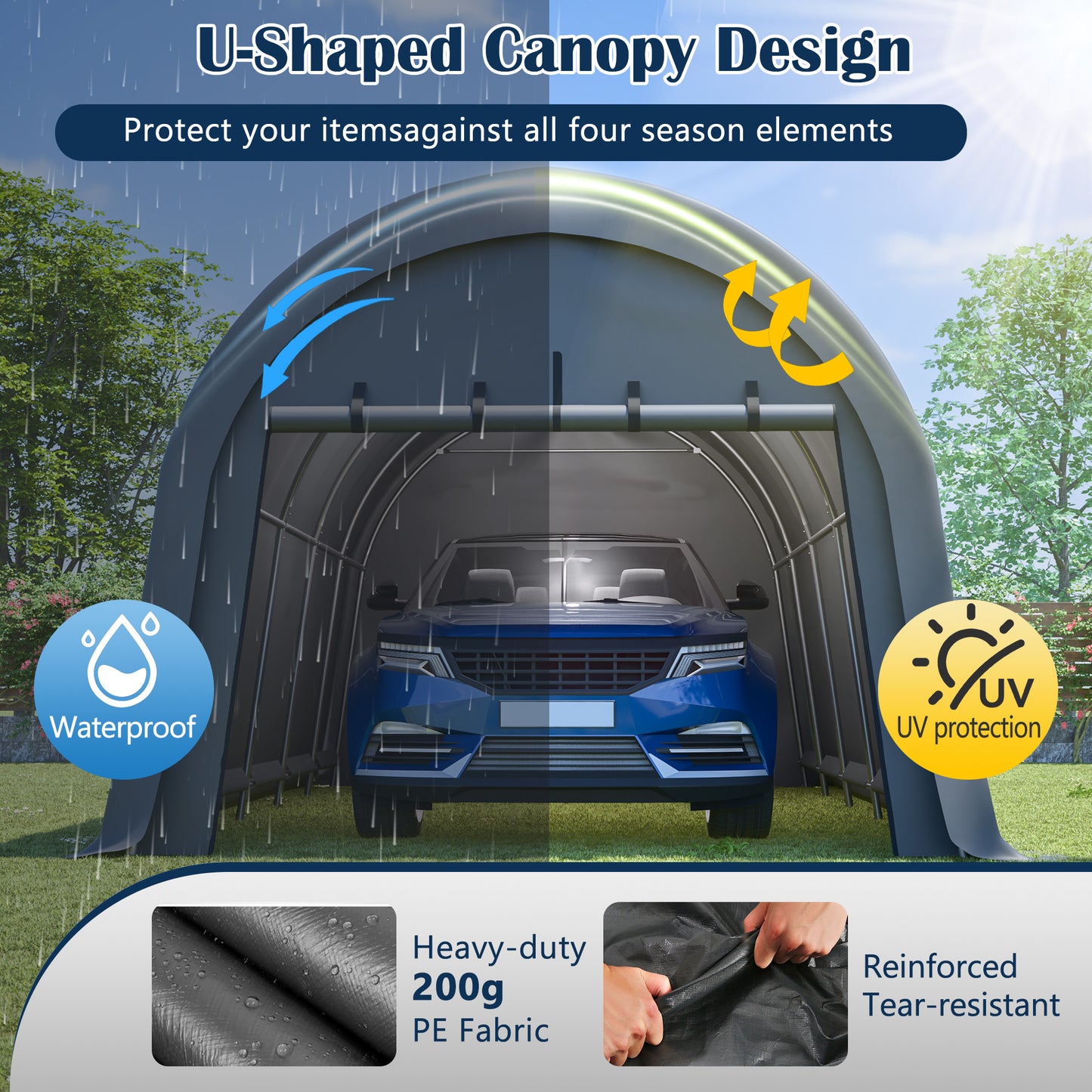 Heavy-Duty 12x20 FT Carport Canopy, Commercial-Grade Steel Frame Portable Garage, Wind And Snow Resistant, Waterproof Outdoor Storage Shed For Trucks, Cars, Boats, Equipment