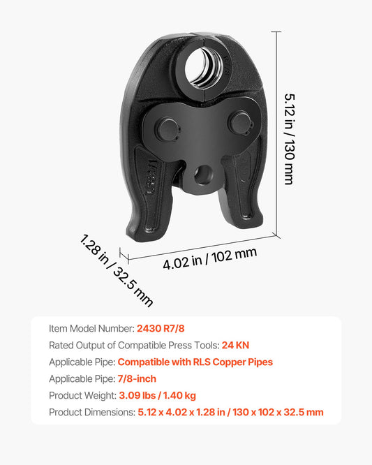 7/8" Press Jaw For Compact Series Press Tools, 52 HRC Hardened Steel Pressing Jaw For High Pressure HVAC/R Applications - Compatible With 24KN Press Tools For RLS Copper Pipes Connections