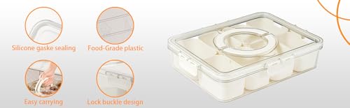 Kinnsto Snackle Box Container Meal Prep Divided Portion Serving Platters and Trays with Lid Handle Reusable Vacation Campi...