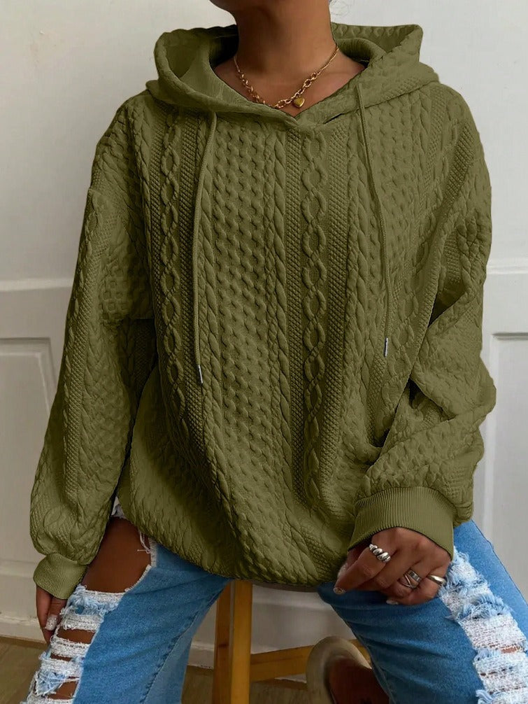 Casual Jacquard Oversized Hooded Long Sleeve Fashion Sweatshirt For Women