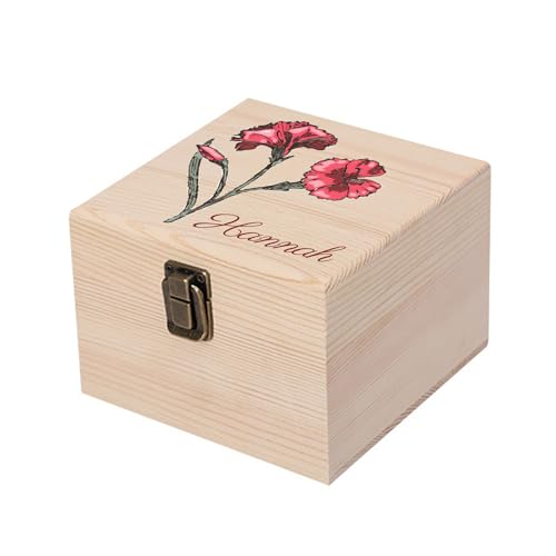 Cooayyaooc Personalized Wooden Keepsake Memory Box with Birth Flower & Name, Custom Wood Decorative Storage Box with Lids ...