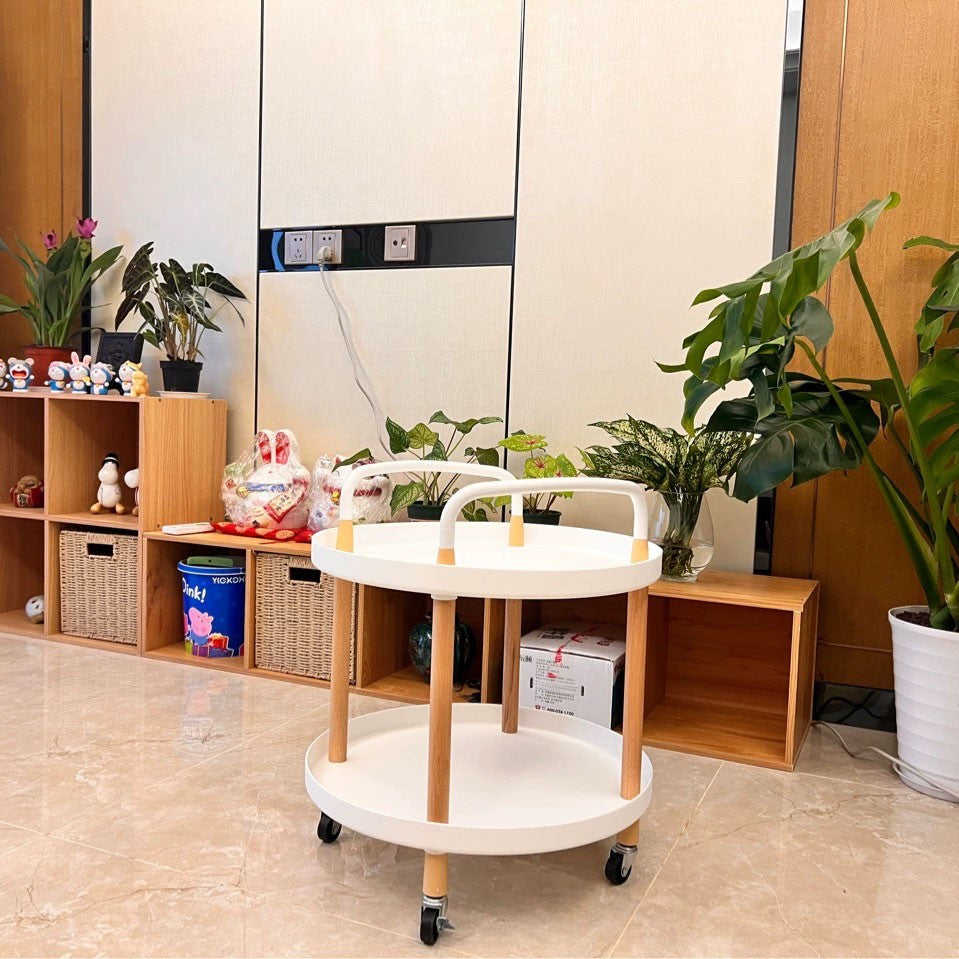 2-Tier Portable Trolley Lounge Dining Kitchen Bedside Balcony Castors Cart White
