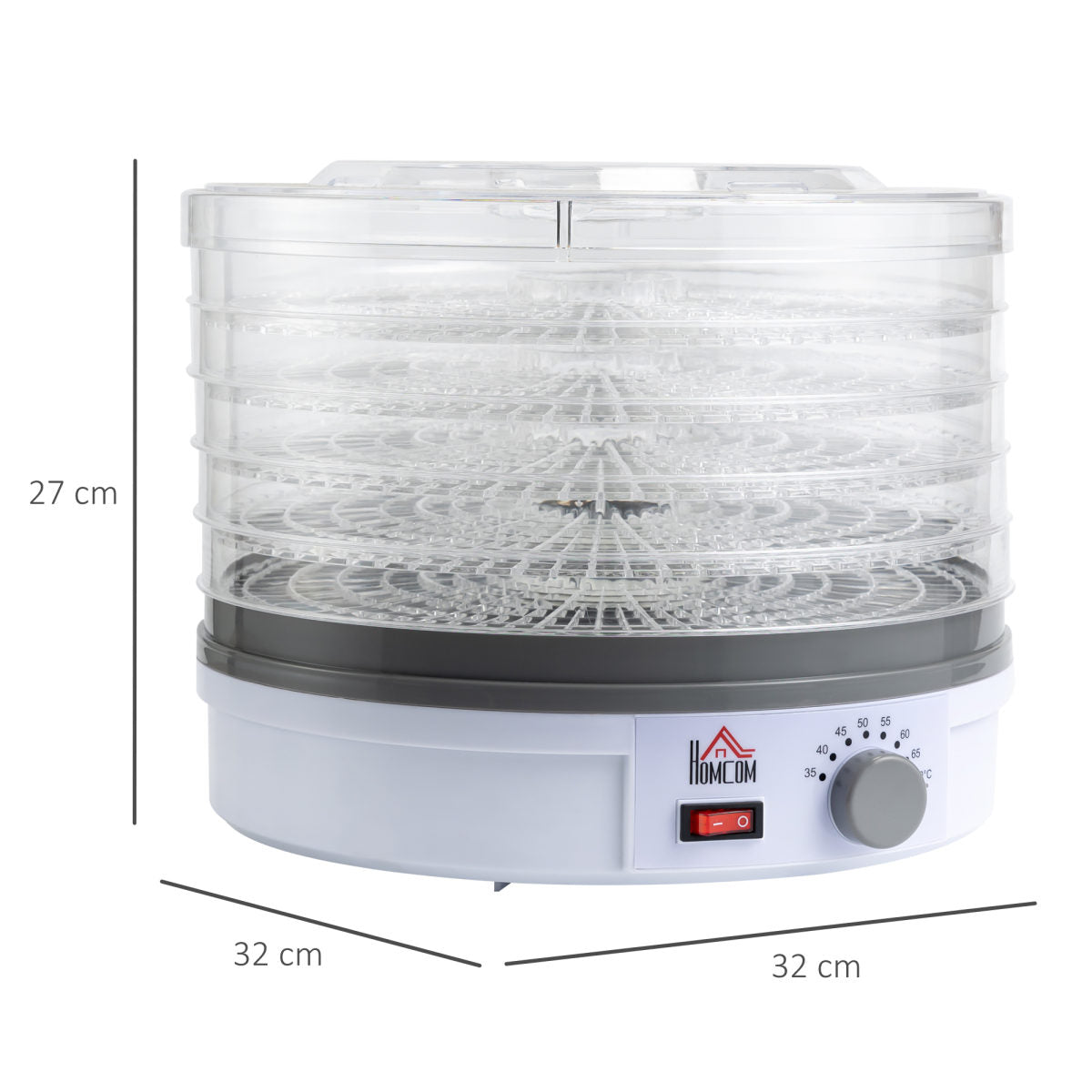 5 Tier Food Dehydrator, 245W Food Dryer Machine With Adjustable Temperature Control For Drying Fruit, Meat, Vegetable, Jerky And Pet Treat, White