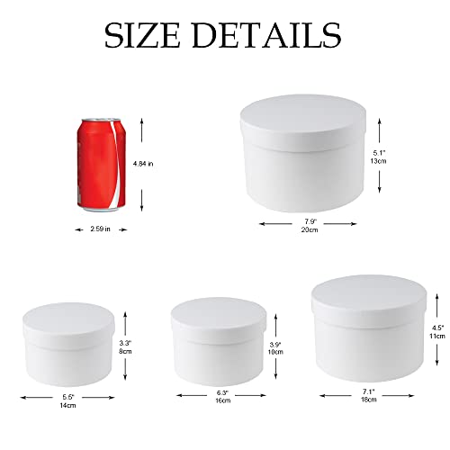 Round Gift Boxes with Lids Flower Boxes for Arrangements White Round Boxes Set of 4 Nesting Gift Boxes with Lids for Flowe...