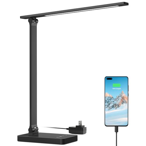 Lepro LED Desk Lamp with USB Charging Port,650LM Dimmable Home Office Touch Control Reading Table Lamp,5 Color Modes with ...