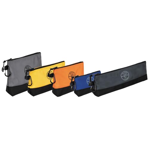 Klein Tools 55569 Stand-Up Zipper Bag Tool Pouch with Carabiners, Reinforced Gusseted Bottoms, Water Resistant 1680d, Mult...