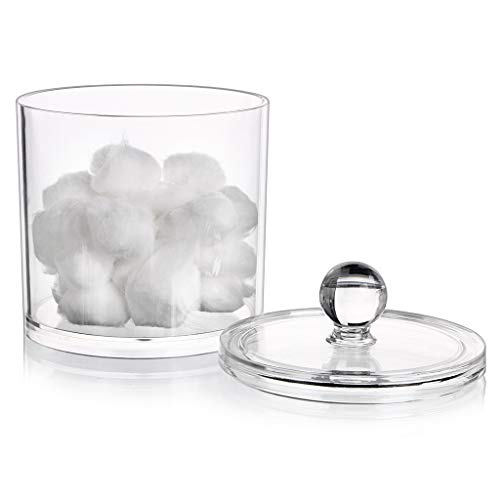Hipiwe Cotton Ball and Swab Organizer with Lid Apothecary Acrylic Jar Makeup Qtip Organizer Bathroom Storage Canister Jar ...