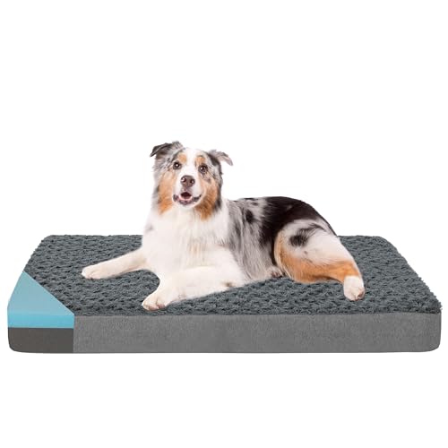 GOHOO PET Orthopedic Memory Foam Bed for Large Dogs, Waterproof Cooling Pet Mats for Crate with Removable Washable Cover,I...