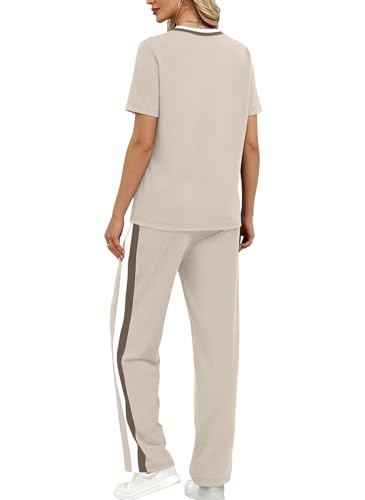 WIHOLL 2 Piece Lounge Sets for Women Matching Set Summer Outfits Short Sleeve Tops Wide Leg Pants with Pockets