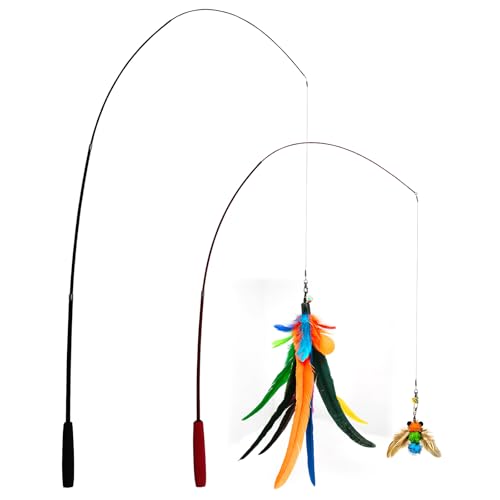 miwoowim Cat Toys Interactive for Indoor Cats, 2PCS Ultra-Long Teaser(50"+38")+9PCS Da Bird Feather Refills, Fishing Pole ...