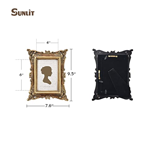 Sunlit Vintage Picture Frame 4x6 Inch, Luxury Antique Photo Frames with Glass Front, Photo Display, Tabletop Wall Hanging,...