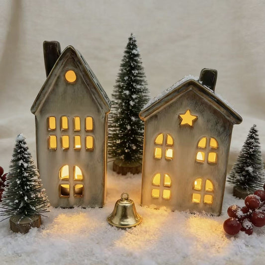 European-style Christmas House Tea Light Ceramic Ornament