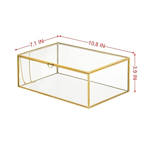 WHSLILR 10.8” Glass Jewelry Box Gold Card Box with Hinged Lid, Gold Keepsake Box for Storage Wedding Card, Trinkets, Photo...