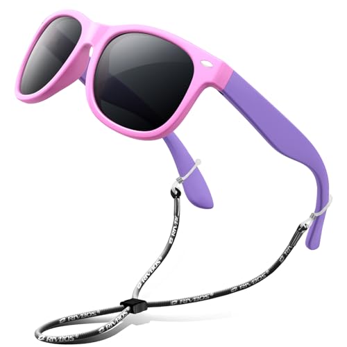 RIVBOS Kids Sunglasses Polarized UV Protection Flexible Rubber Glasses Shades with Strap for Boys Girls RBK004