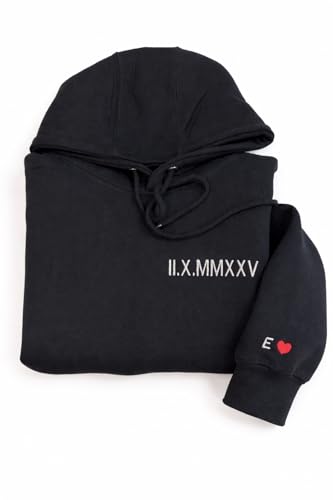Custom Embroidered Roman Numeral Hoodie, Personalized Hoodie For Boyfriend Girlfriend With Initial Heart, Gifts for Boyfri...
