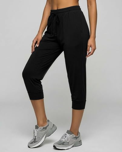 Real Essentials 3-Pack: Women's Ultra Soft Lounge Capri Joggers Sweatpants Athletic Yoga with Pockets(Available in Plus Size)