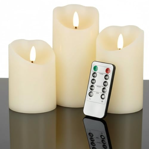 VENTA Realistic Glow Flameless Candles | Decorative Set of 2 in White Dotted Glass with Remote & Timer | Decorative Table ...