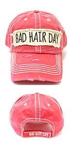 Women's Hat Bad Hair Day Embroidery Patch on Distressed Cap (Multiple Colors)