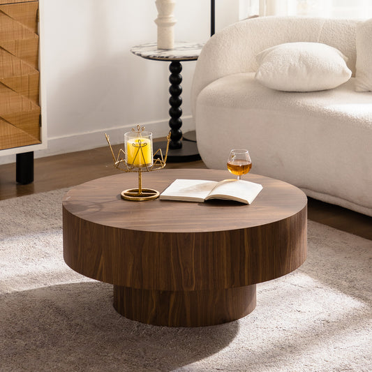 Round Wood 30.51 Inch Coffee Table For Living Room Table Walnut Suitable For Bedroom, Living Room, Office