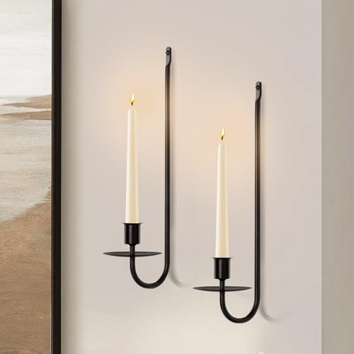 Candle Sconces Set of 2, Taper & Pillar Wall Candle Holder, 13.2 Inch Black Wall Sconces Set of Two, Decor for Entryway, S...