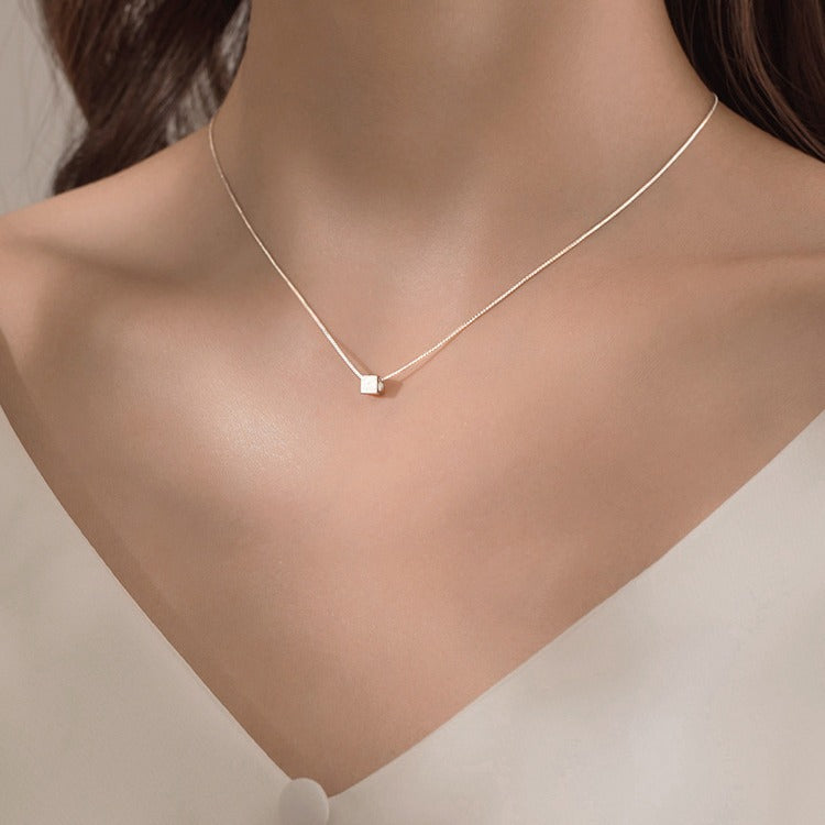 2026 New Trendy 925 Sterling Silver Square Necklace For Women, Light Luxury Niche Design Clavicle Chain For Summer
