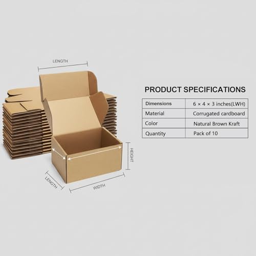 Boxlium 10 Pack Small Shipping Boxes 6x4x3'' Corrugated Small Cardboard Boxes for Shipping, Recyclable Packaging Boxes for...