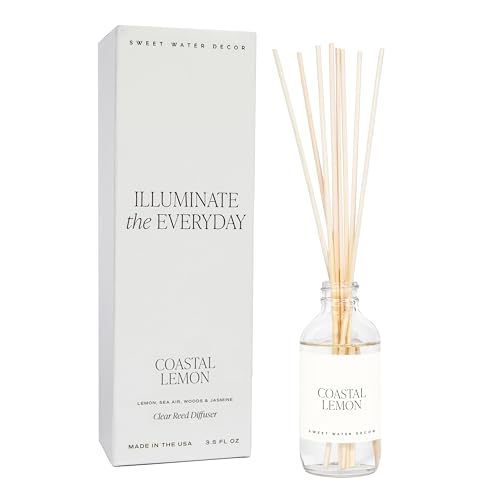 Sweet Water Decor Coastal Lemon Clear Reed Diffuser – Room Decor Aesthetic with Long-Lasting Premium Fragrance of Lemon, S...