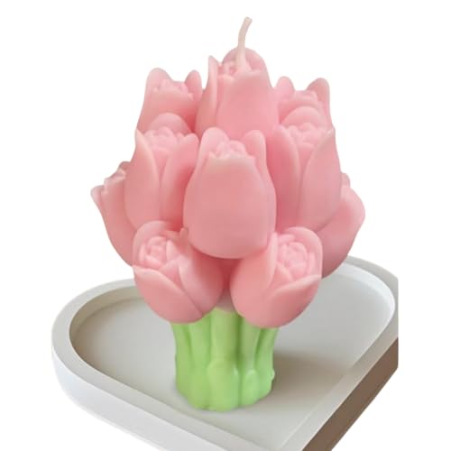 Tulip Flower Bouquet Scented Healing Candle,94G Handmade Long Burning Soy Wax Aroma Decorative Candle for Table Photo Prop...