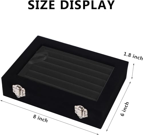 EONGOA Jewelry Box Rings Organizer Tray 7 Slots Velvet Jewelry Earring Storage Box With Transparent Lid Jewelry Display Ca...