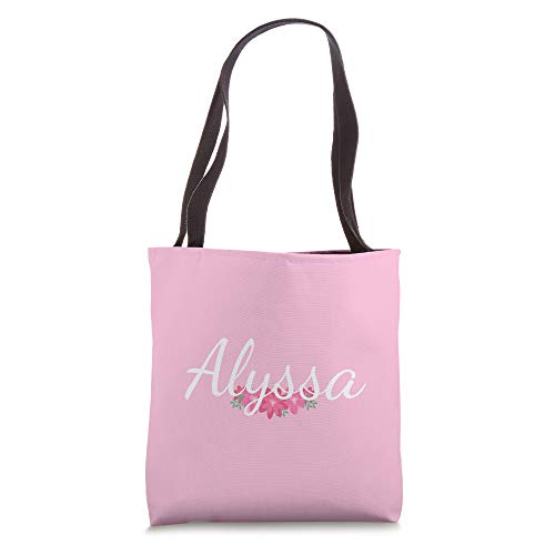 Custom Alyssa Gift Personalized Name Flowers Floral Pink Tote Bag