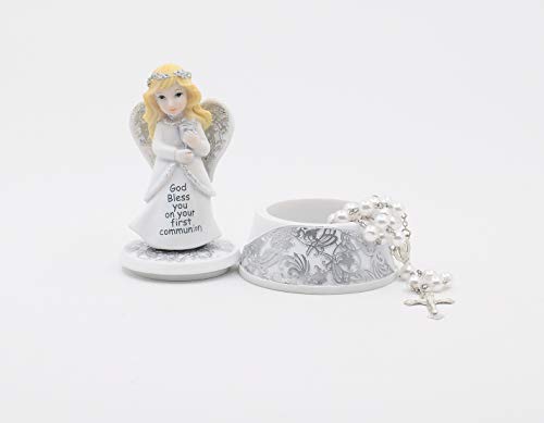Comfy Hour First Communion Angel Figurine Music Box, Christian Catholic Prayer Keepsake with Chalice and Cross, Artisan Cr...