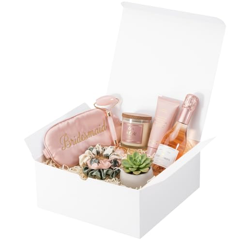 UnicoPak 6 Pack 8x8x3.5 White Gift Boxes Bulk, Gift Boxes with Lids for Presents for Birthday Wedding Bridesmaid Proposal ...
